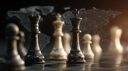 Global Strategy Concept with Chess Pieces and World Map