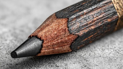 Close-up of a worn graphite pencil tip