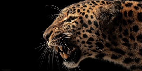 Obraz premium The fierce expression of a majestic leopard in close-up detail.