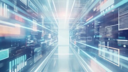 4k seamless futuristic looping animation with neon hud interface and sci-fi abstract design digital information data network tunnel - Powered by Adobe