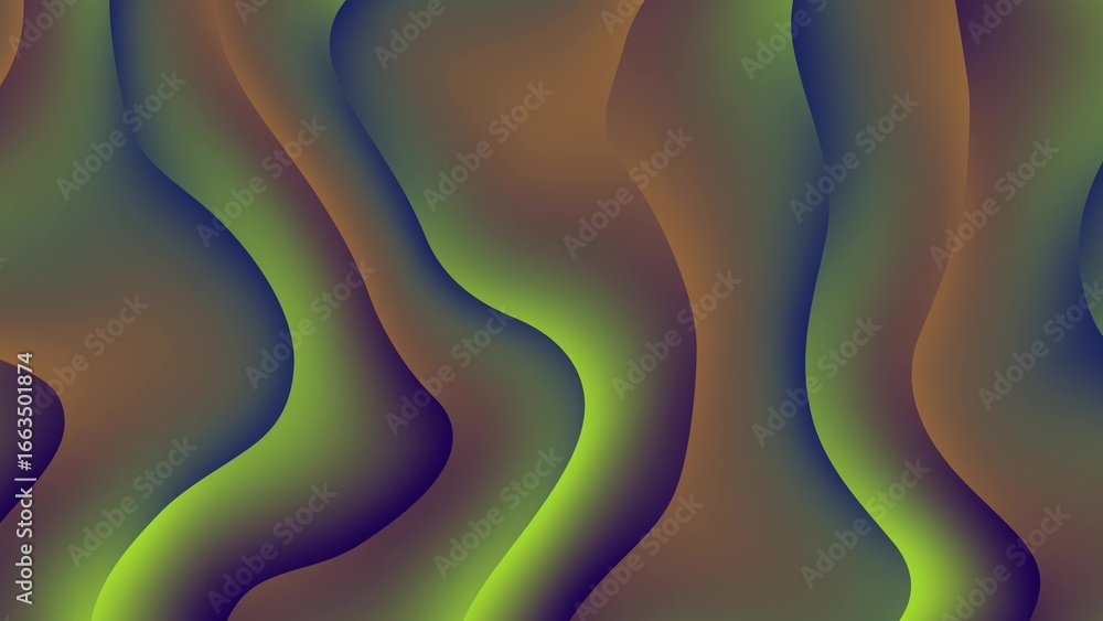 Poster abstract flowing waves of vibrant green and orange colors with smooth gradients and organic shapes c