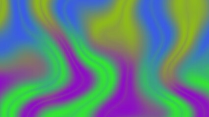 Abstract wavy lines of vibrant neon green purple and yellow creating a psychedelic fluid motion background