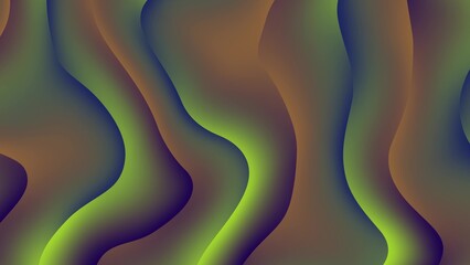 Abstract flowing waves of vibrant green and orange colors with smooth gradients and organic shapes creating a mesmerizing visual texture