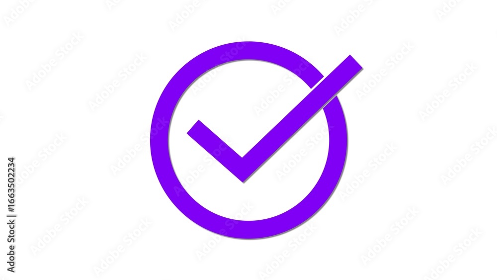 Poster bright purple check mark inside a circular outline symbolizing success and completion