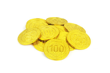 Gold coins on isolated on white background