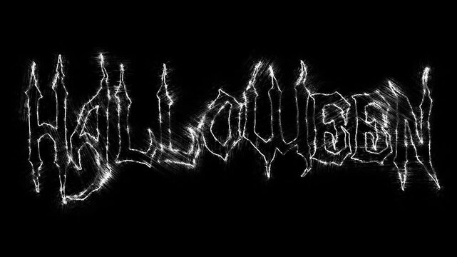 Happy Halloween doodle text title animation motion graphics video background. Halloween scribble flaming flashing text with glow effect on the background, creativity graphics and modern design