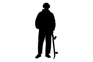 Silhouette of Young Man Holding Skateboard