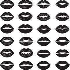 Collection of different style lips silhouette vector illustration