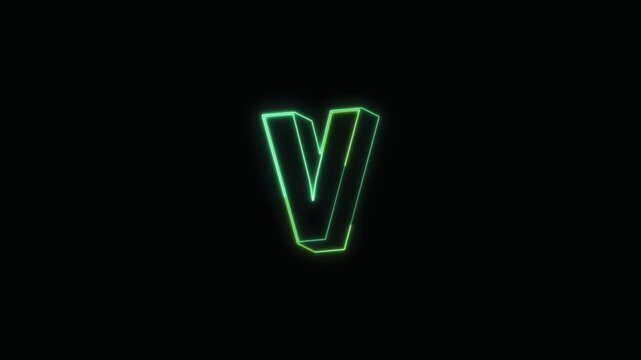  Alphabet V Neon Text Seamless Loop 4K with Black Background Animated Promotional Typography for Video Editing