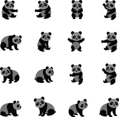 Obraz premium Adorable panda bear silhouettes in various poses
