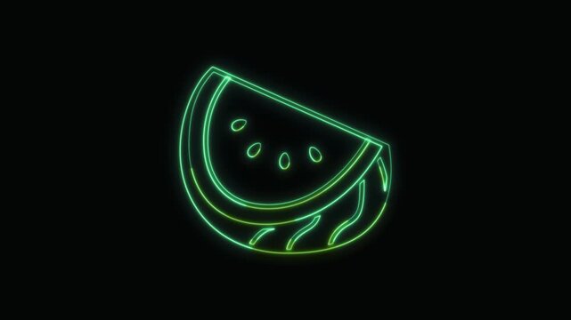  Watermelon Icon Neon Seamless Loop 4K with Black Background Animated Promotional Typography for Video Editing