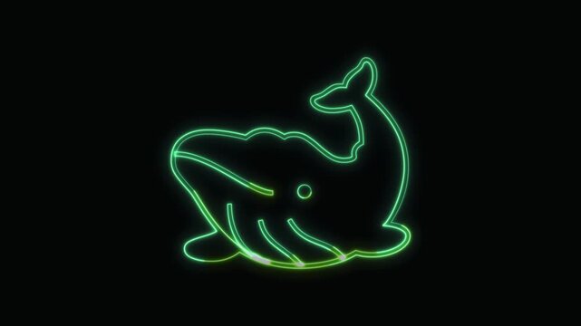  Whale Icon Neon Seamless Loop 4K with Black Background Animated Promotional Typography for Video Editing