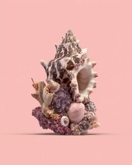 Intricate Shell Arrangement on Pink Background