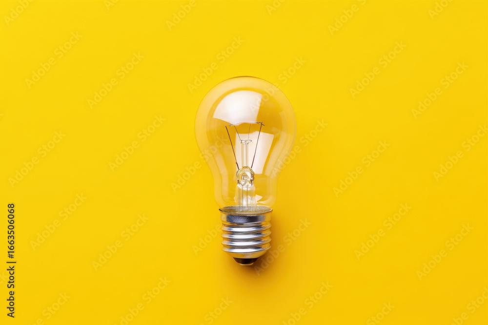 Poster illuminating concepts a single light bulb on a vibrant yellow background representing bright ideas i
