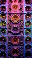 Colorful speaker wall, vibrant hues