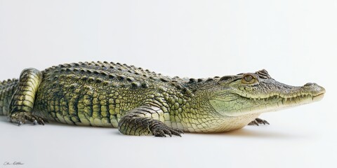 Naklejka premium The Crocodile Lying Gracefully on a White Background