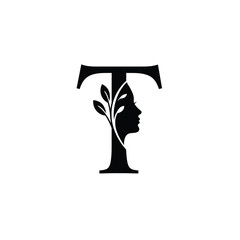 Letter T Woman Face Nature Logo Design