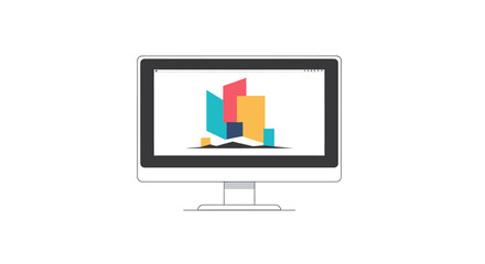 Computer Monitor Displaying Colorful Abstract Bar Graph Illustration