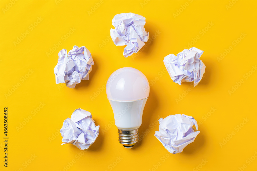 Poster illuminating ideas the creative process of problem solving with light bulb symbolism and overcoming 