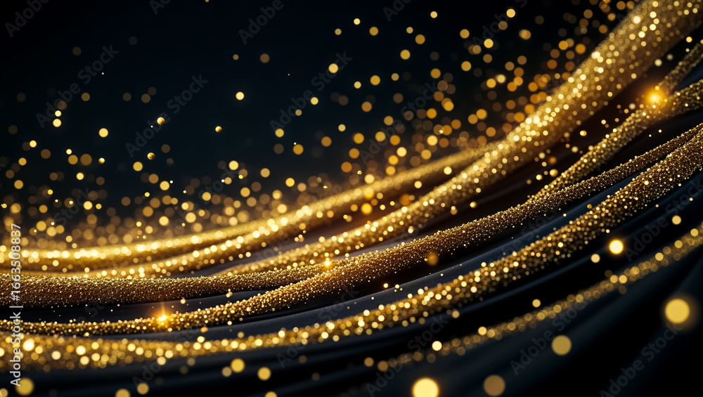 Aufkleber abstract golden glitter particles and glowing light waves flowing in a dynamic and elegant stream of
