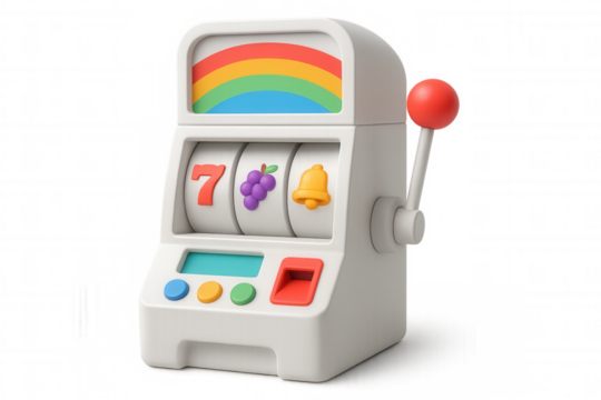 3d rendered slot machine displaying lucky seven, grapes, bell, rainbow, isolated transparent background - Powered by Adobe