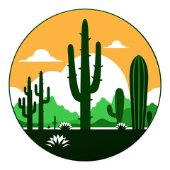 Cactus Scene Clipart Silhouette  on white background 