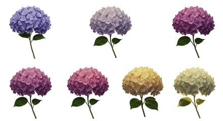 Hydrangea flower collection vector illustration