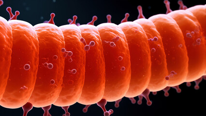 Detailed close-up of a virus structure under microscope view