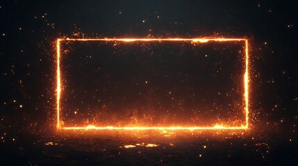 A vibrant glowing rectangular frame against a dark background with sparkling effects.