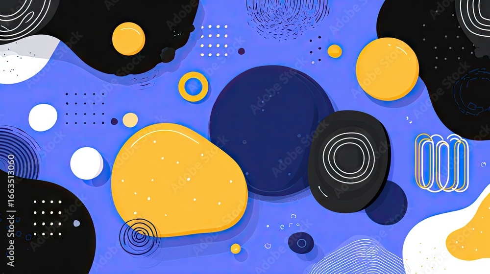 Poster abstract design with overlapping shapes and vibrant colors.