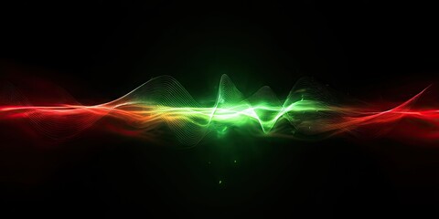 Abstract design with vibrant red and green waves against a black background