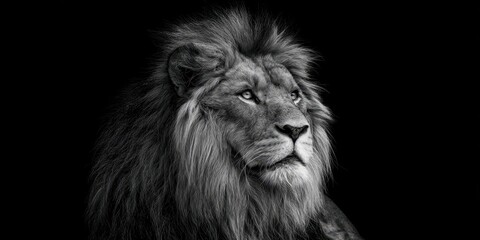 Fototapeta premium The Majestic Lion Captured in Striking Black and White Portrait