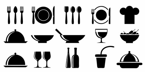 Black silhouette icons for food and drink services