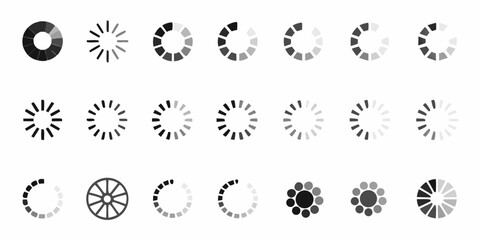 Collection of circular loading spinners and progress indicators