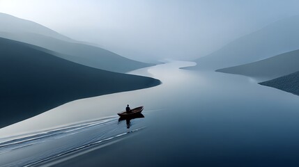 Lone kayaker mountain lake peaceful water adventure outdoor recreation solitude serene