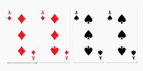 Four Aces Playing Cards Diamond and Spade Suits with Shadows Keywords: playing cards, ace