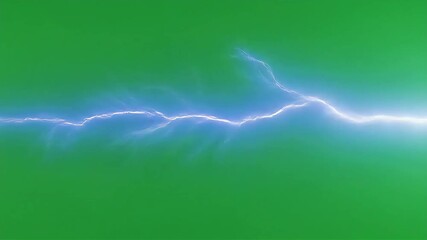 Powerful Blue Lightning Strike on Green Screen Background.