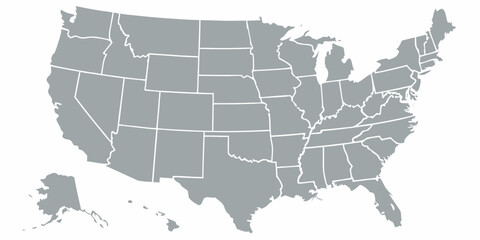 Gray Map of the United States with State Borders America