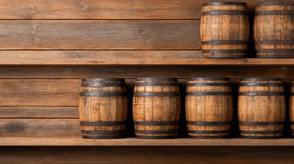 Stacked Barrels in Wooden Cellar