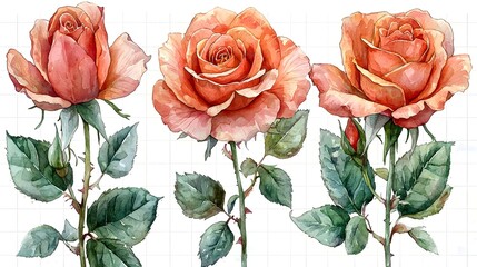 Delicate pastel watercolor roses in soft hues