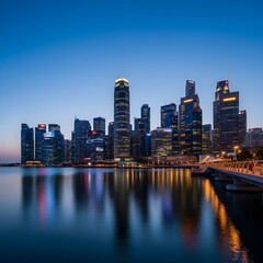 Fototapeta premium A lone climber stands on a snowy mountain peak, gazing towards a distant summit marked with a red flag.