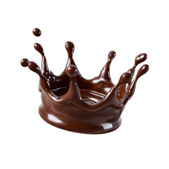 A rich, glossy splash of melted chocolate in a perfect crown shape. Isolated on grey, it evokes a decadent feel, perfect for dessert or cocoa ads.