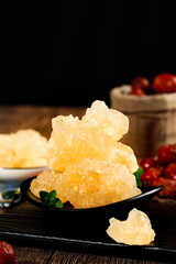 Traditional Yellow Rock Candy Crystals - Handmade Sugar Confection on Rustic Slate Serving Board