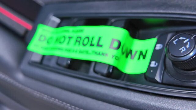 Do not roll down or wash windows, sticker on the vehicle door buttons, reminder to driver, after window tinting for reduce glare, block harmful UV rays, and help control interior temperatures.
