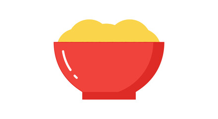 A red bowl filled with yellow coins on a white background
