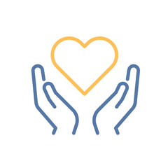 Obraz premium Hands holding heart icon. Love, care, protection, compassion, emotional support. Vector thin line illustration. Editable stroke.