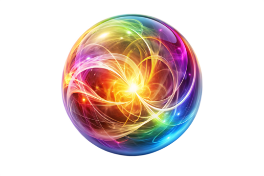 Glowing Rainbow Orb with Energetic Light Swirls on Background abstract sphere isolated on a transparent background - Powered by Adobe