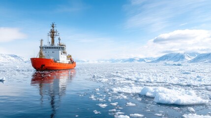 Icebreaker Ship in Arctic Landscape