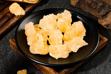 Handmade Yellow Rock Sugar Candy Crystals in Bowl - Large Sweet Confectionery Pieces