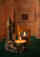 Magical school, Vintage Candlelit Study. Halloween concept, create a warm and enchanted mysterious atmosphere
